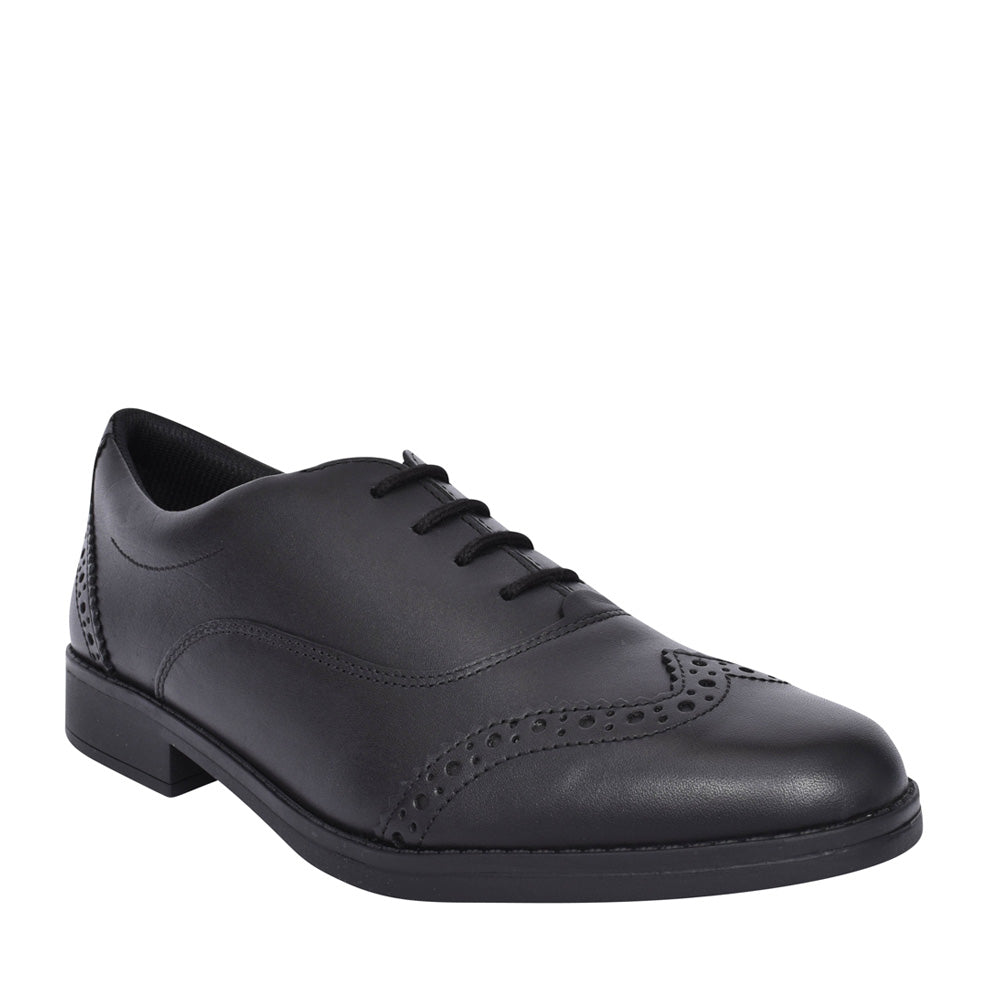 Girls Aubrie Tap Black Leather Brogue In Kids E Fit