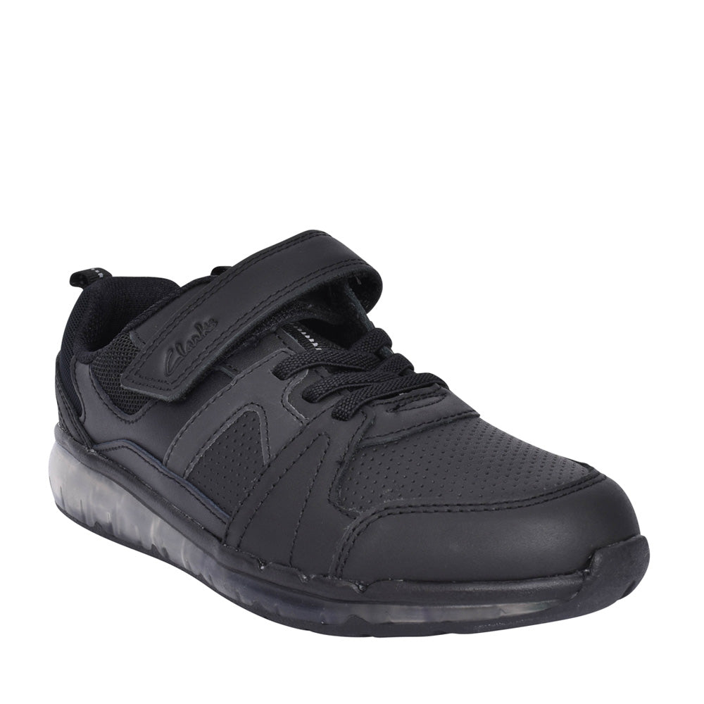 Boys Spark Beam Black Leather Trainer In Kids F Fit
