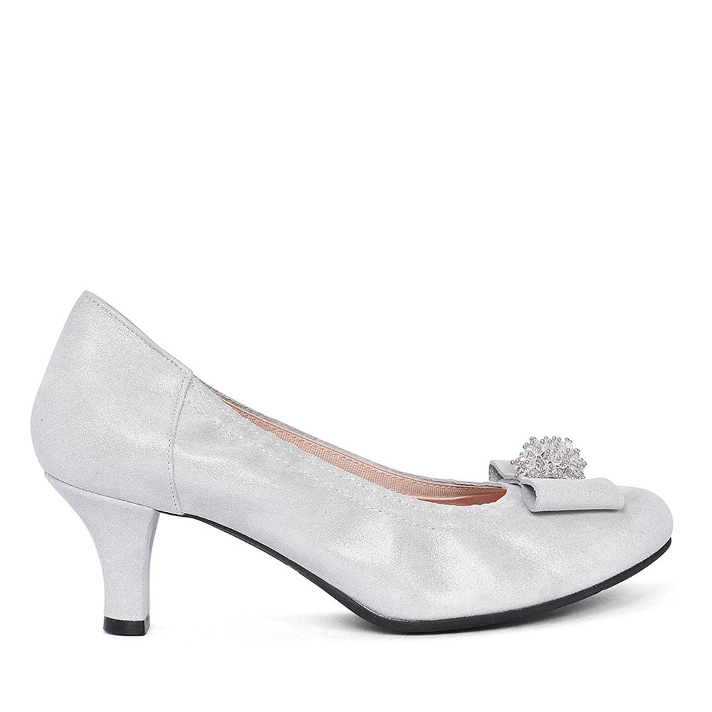Ladies 3047 Low Heel Court Shoe In Grey