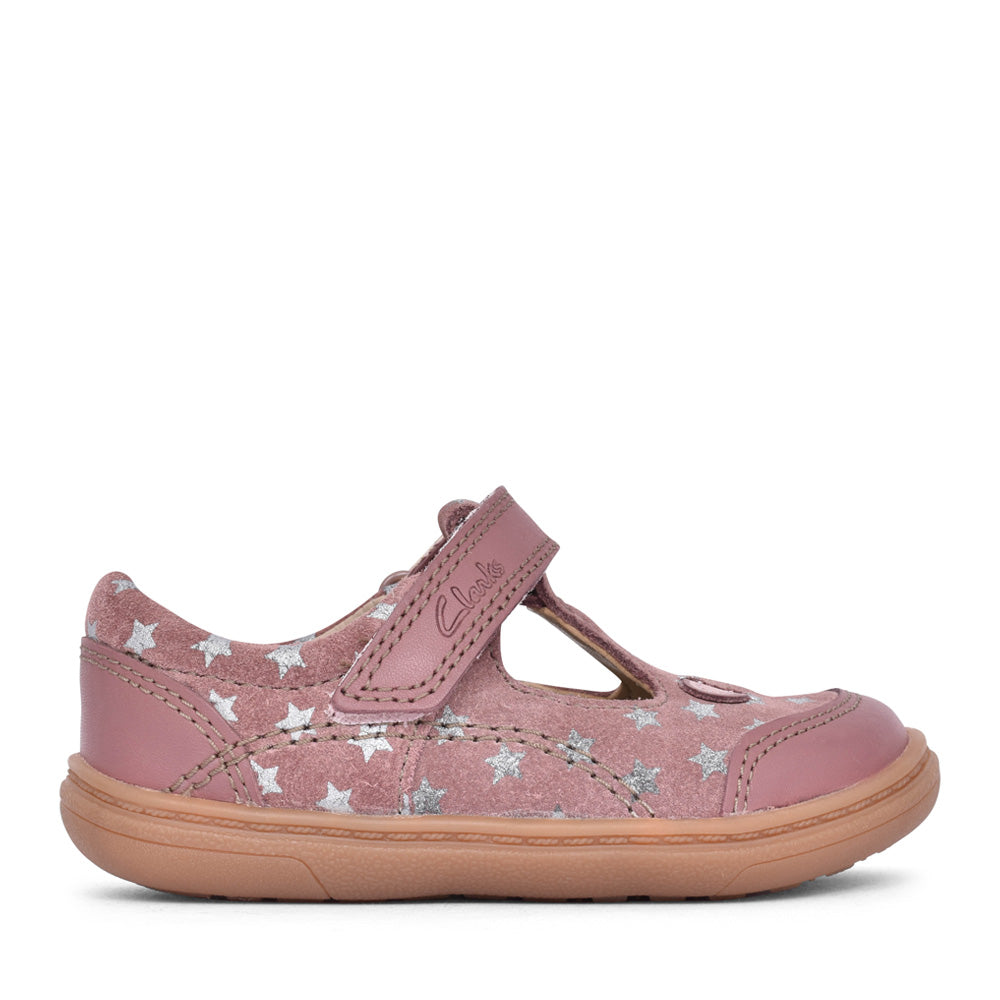 Girls Flash Mouse Dusty Pink Leather T-bar Shoe In Kids G Fit