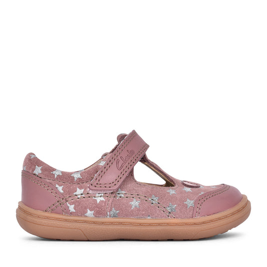 Girls Flash Mouse Dusty Pink Leather T-bar Shoe In Kids G Fit