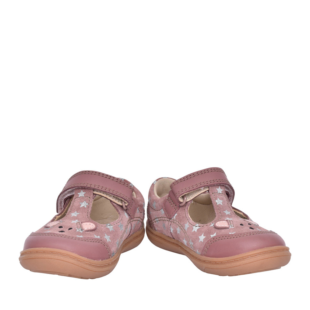 Girls Flash Mouse Dusty Pink Leather T-bar Shoe In Kids G Fit