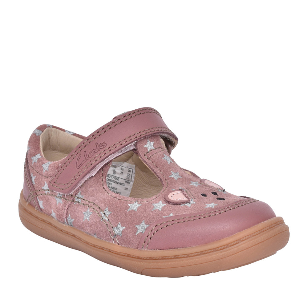 Girls Flash Mouse Dusty Pink Leather T-bar Shoe In Kids H Fit