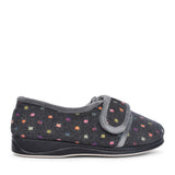 Ladies Lotty Velcro Slipper In Grey