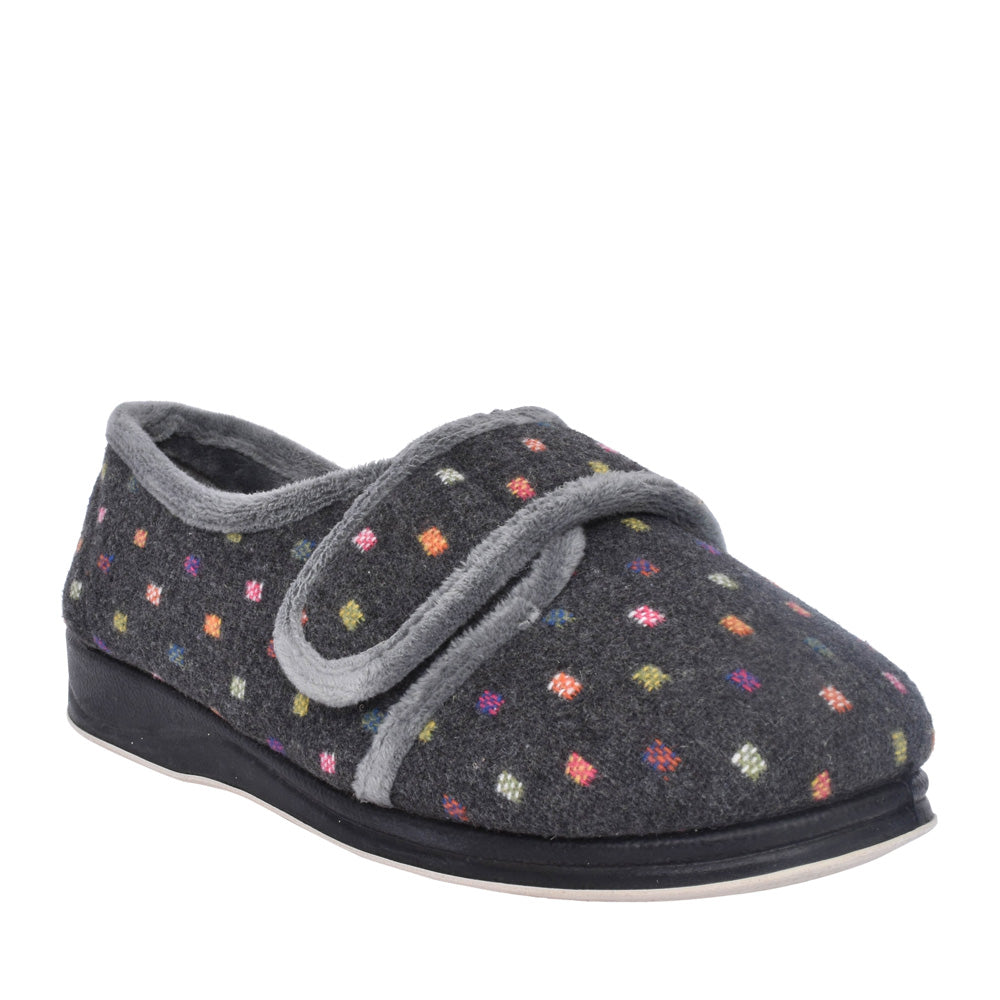Ladies Lotty Velcro Slipper In Grey