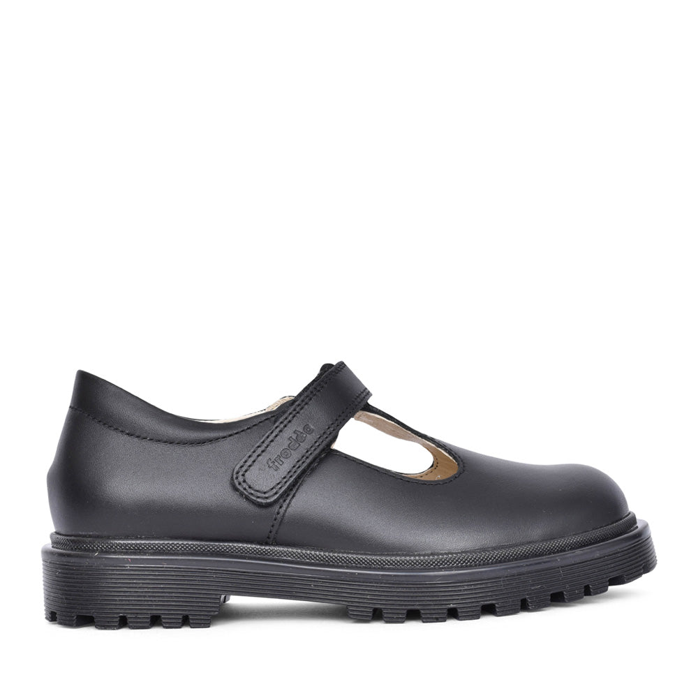 Girls Lea G3140113 Leather T-bar Shoe In Blk Leather