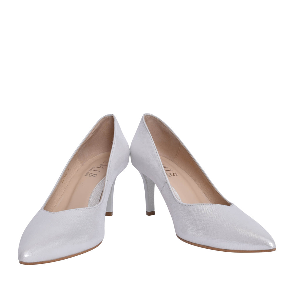 Ladies 6047 Medium Heel Court Shoe In Silver