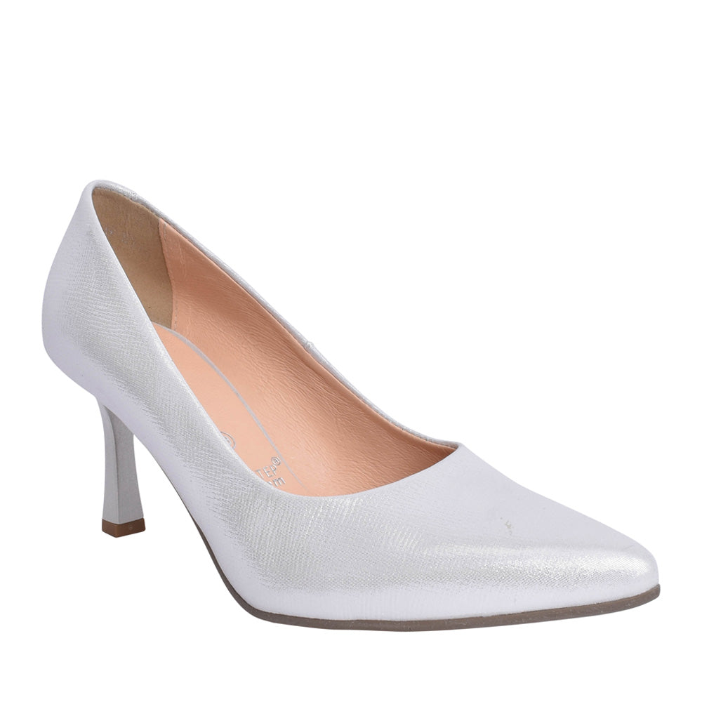 Ladies 6178 G-fit Medium Heel Court Shoe In Silver