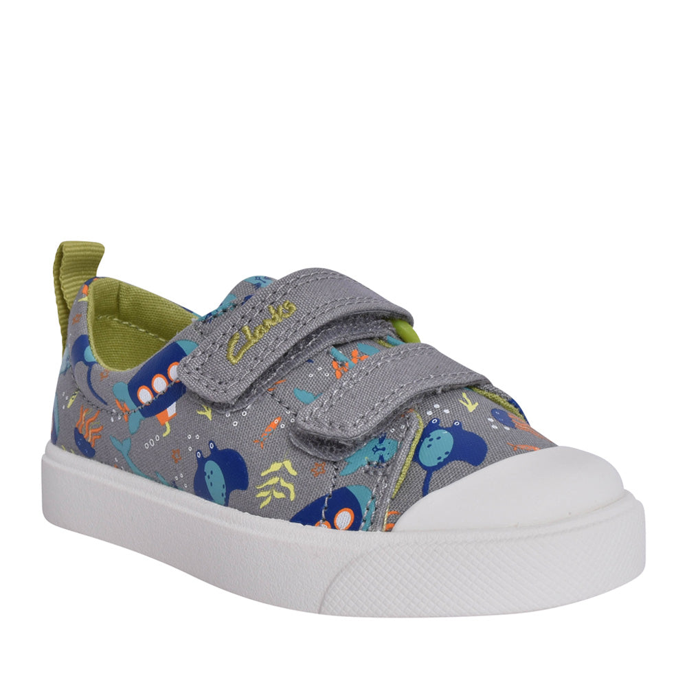 Boys City Bright Grey Combi Canvas Shoe In Kids F Fit