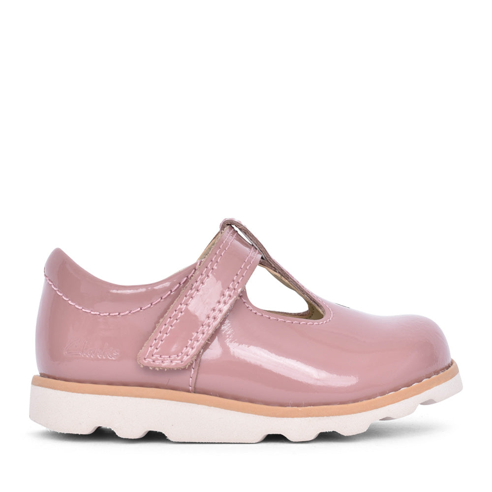Girls Crown Teen T Dusty Pink Patent T-bar Shoe In Kids F Fit