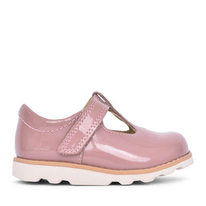 Girls Crown Teen T Dusty Pink Patent T-bar Shoe In Kids F Fit