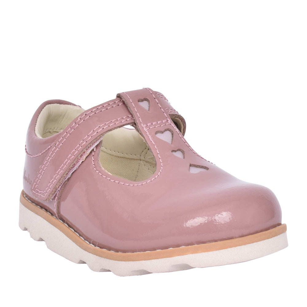 Girls Crown Teen T Dusty Pink Patent T-bar Shoe In Kids F Fit
