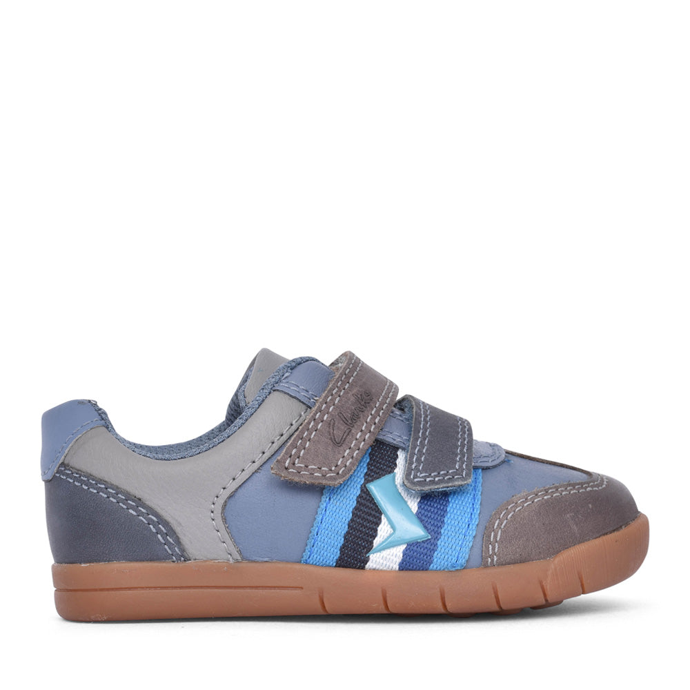 Boys Den Stripe T Blue Combi Velcro Shoe In Kids G Fit