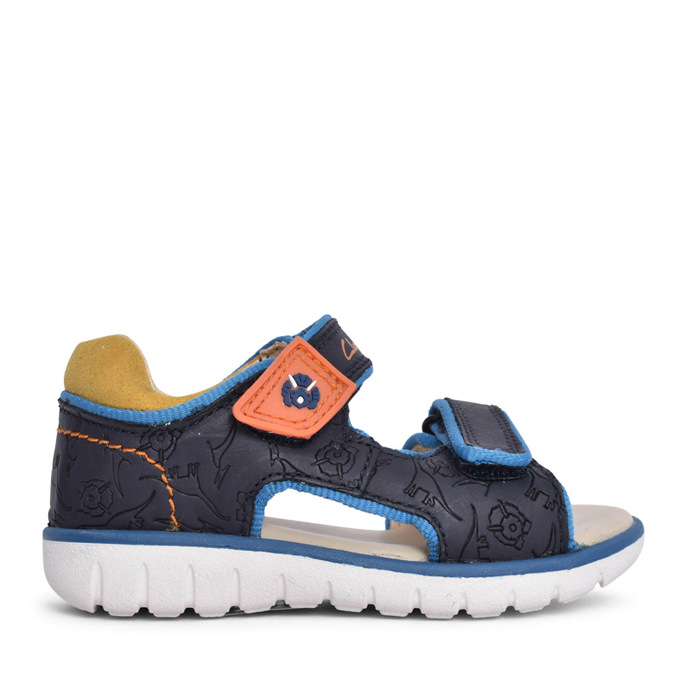 Boys Roam Plane Navy Leather Velcro Sandal In Kids G Fit