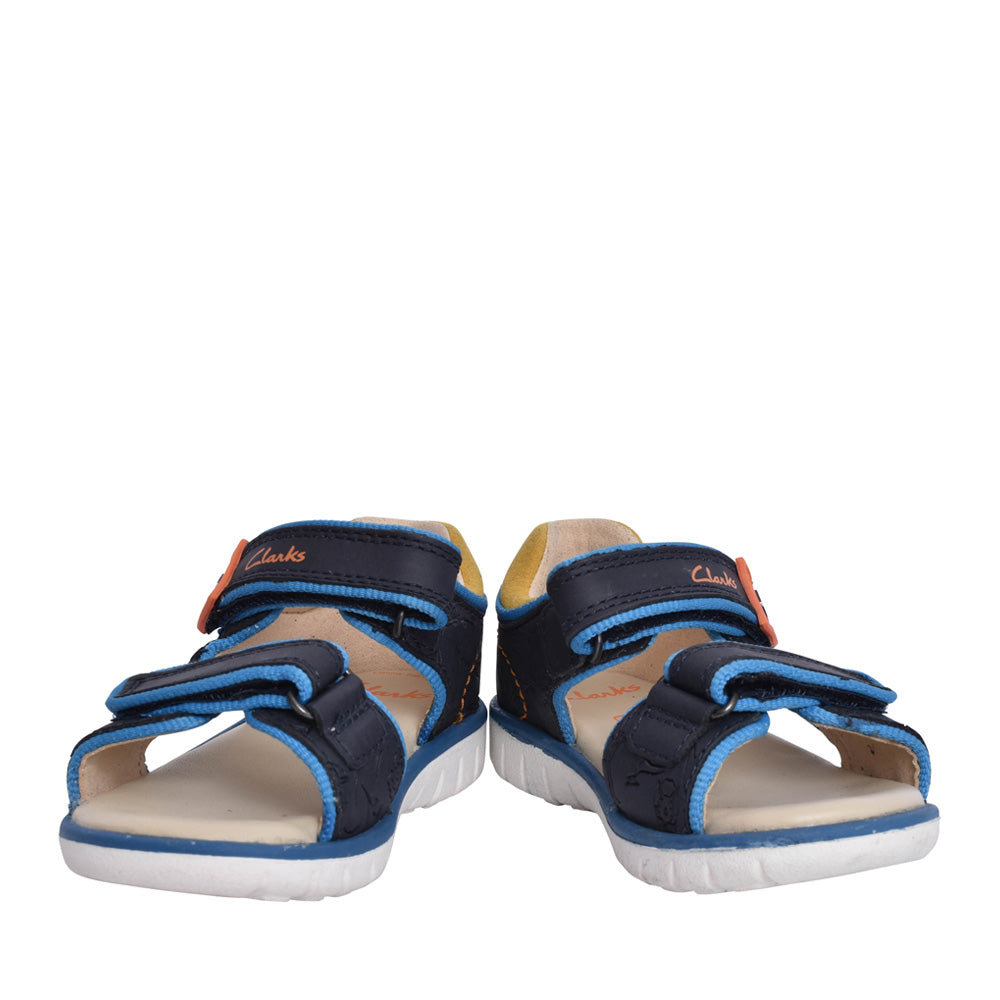 Boys Roam Plane Navy Leather Velcro Sandal In Kids G Fit