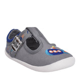 Boys Roamer Sun Grey Canvas T-bar Shoe In Kids G Fit