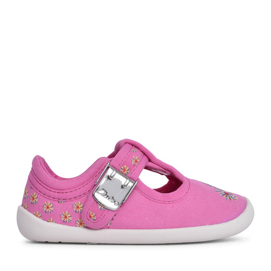 Girls Roamer Sun Hot Pink Canvas T-bar Shoe In Kids F Fit