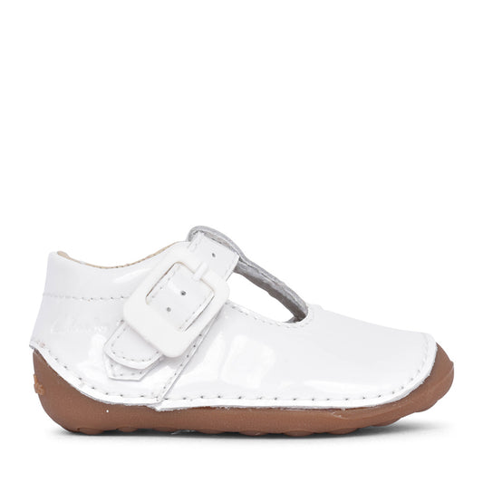 Girls Tiny Beat T White Patent T-bar Shoe In Kids G Fit