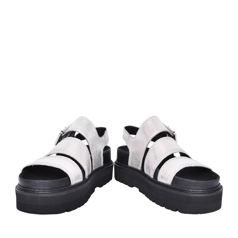 Ladies Orianna Over Leather D-fit Platform Sandal In Silver