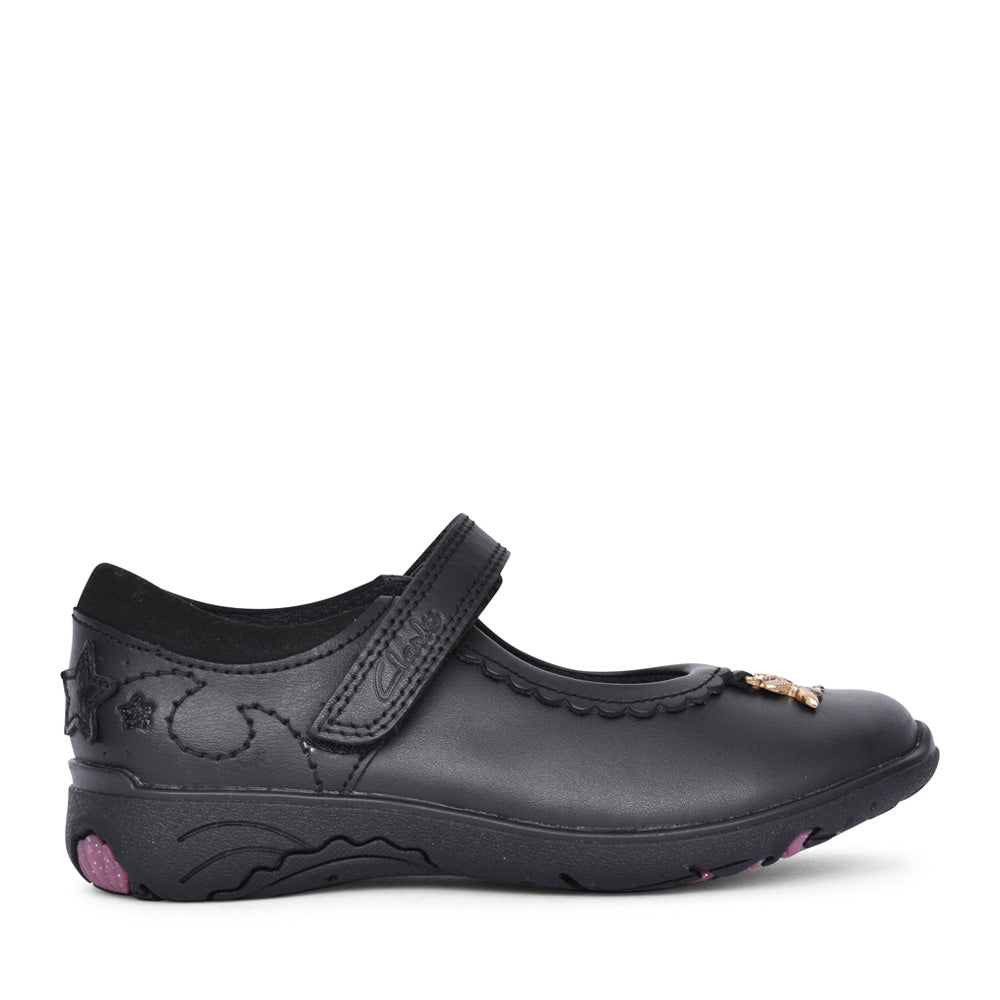 Girls Relda Sea Black Leather Velcro Shoe In Kids E Fit