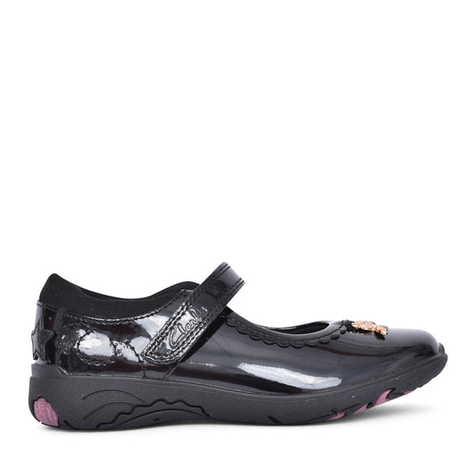 Girls Relda Sea Black Patent Velcro Shoe In Kids F Fit
