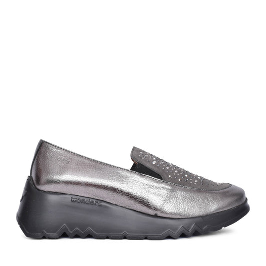 Ladies E-6733 Wedge Slip-on Shoe In Pewter