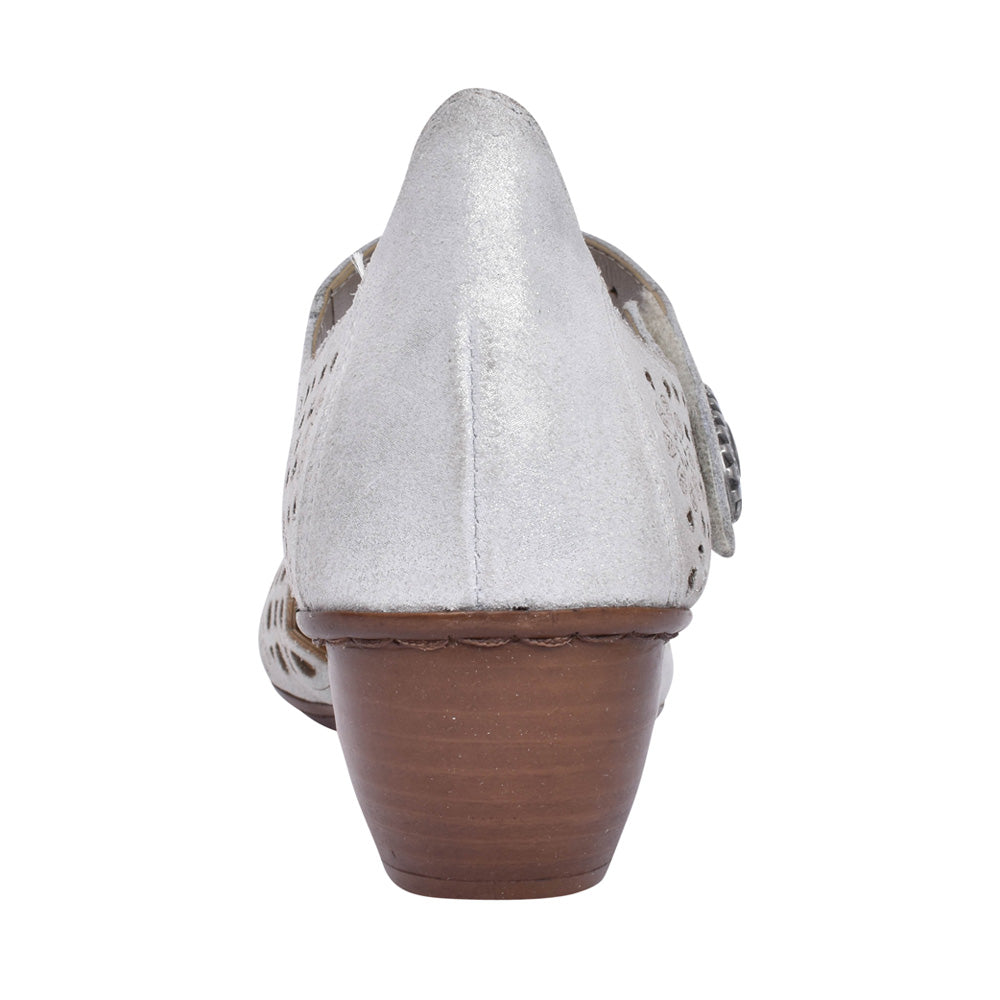 Ladies 43753 Low Heel Velcro Shoe In Silver