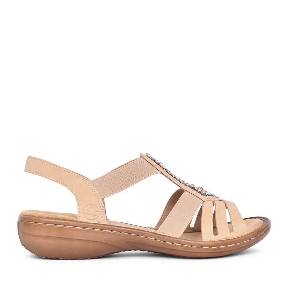 Ladies 60803 Low Heel Sandal In Beige
