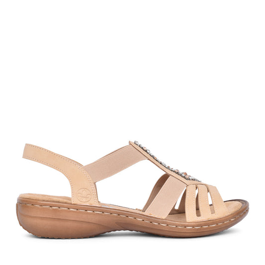 Ladies 60803 Low Heel Sandal In Beige