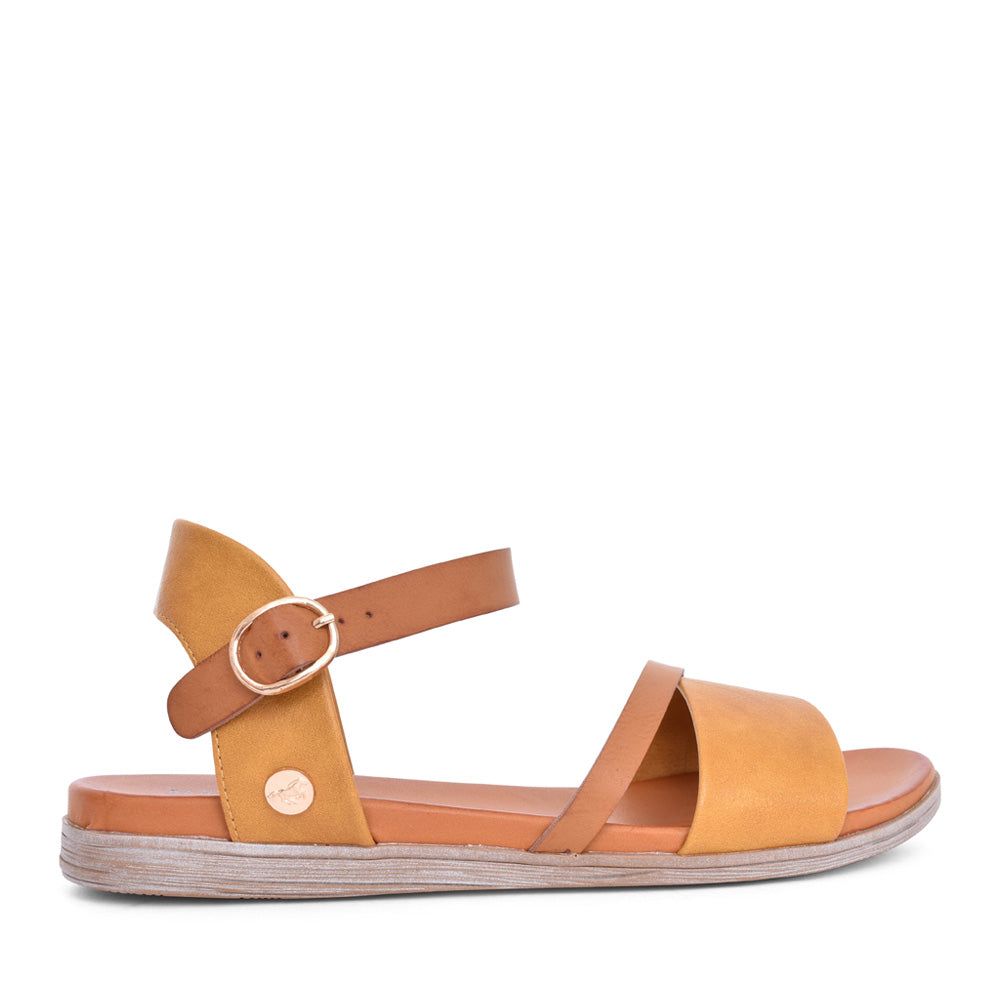 Ladies 1424807 Low Heel Sandal In Mustard