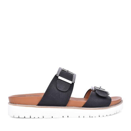 Ladies Woodcola Double Strap Mule In Black