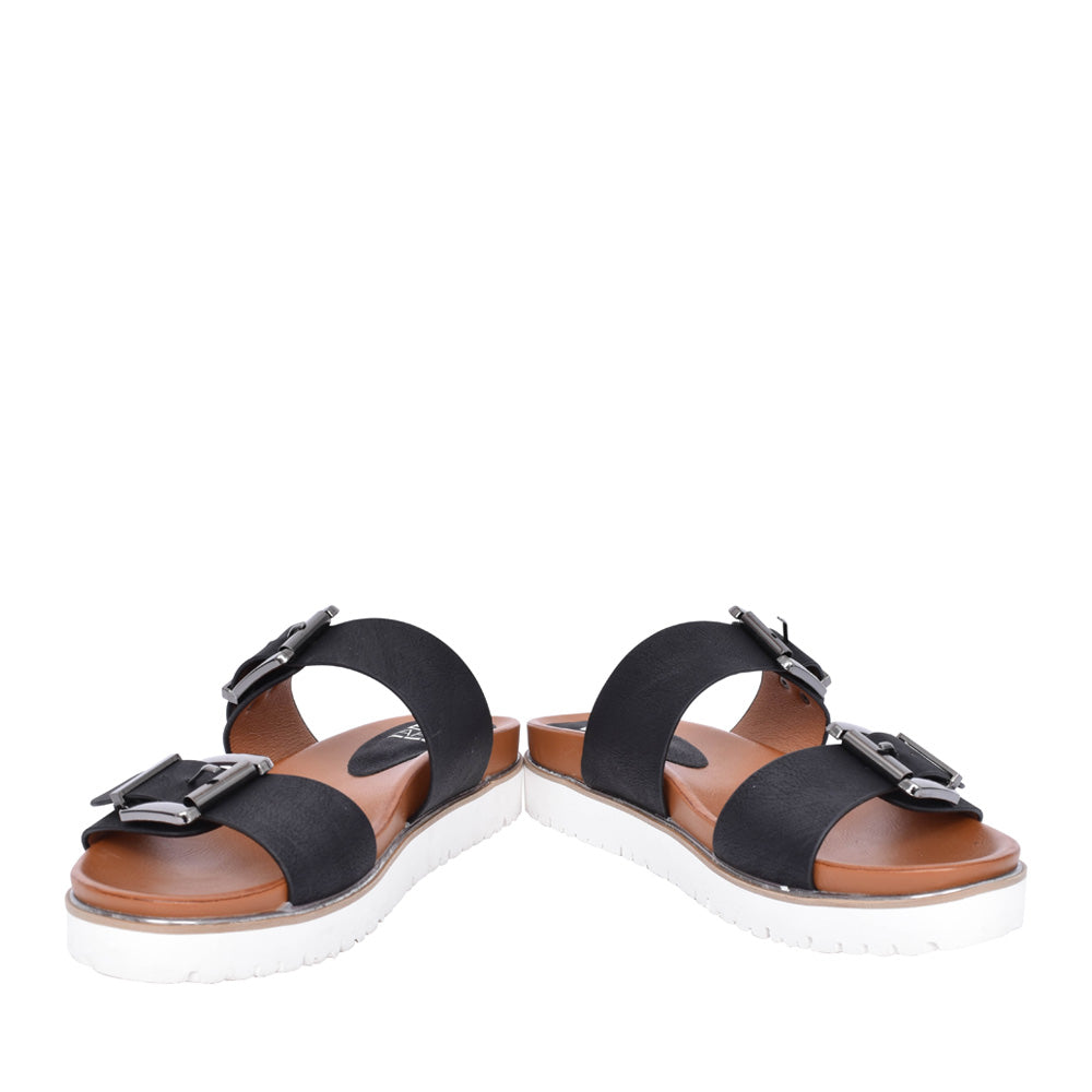Ladies Woodcola Double Strap Mule In Black