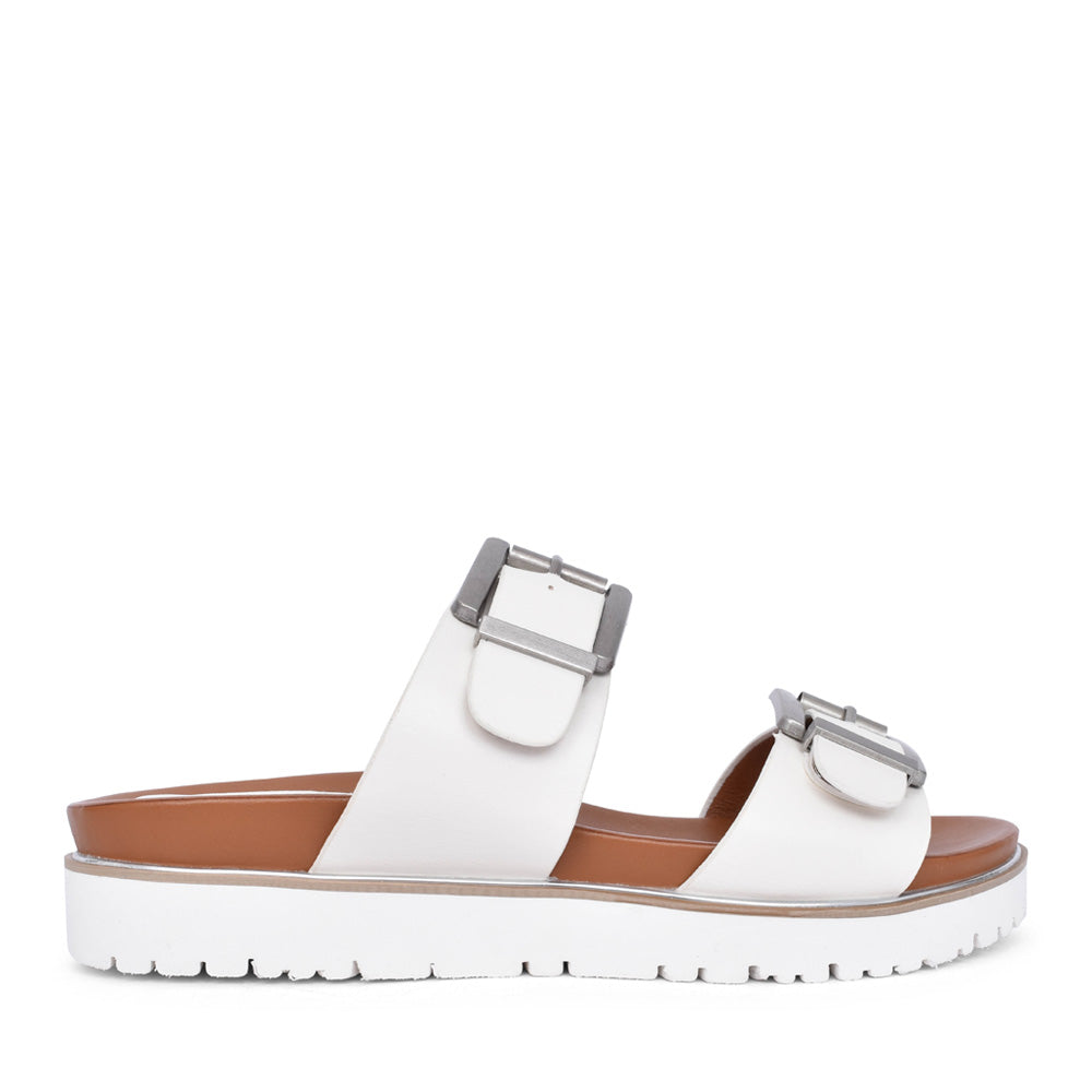 Ladies Woodcola Double Strap Mule In Pearl