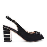 Ladies D40521 Medium Heel Peep Toe Sandal In Black