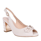 Ladies D40521 Medium Heel Peep Toe Sandal In Beige