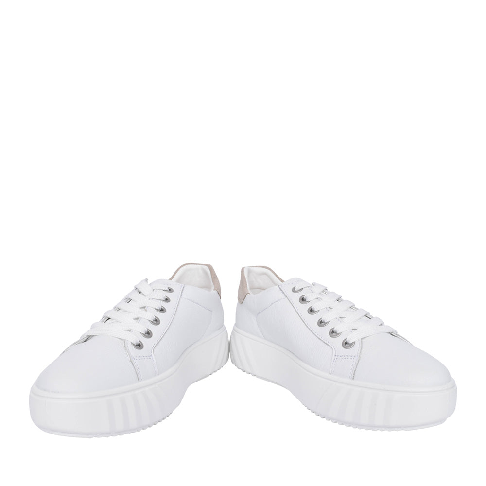 Ladies 12-46523 Platform Laced Trainer In White