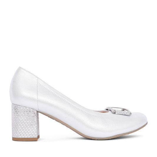Ladies 5754 G-fit Medium Heel Court Shoe In Silver
