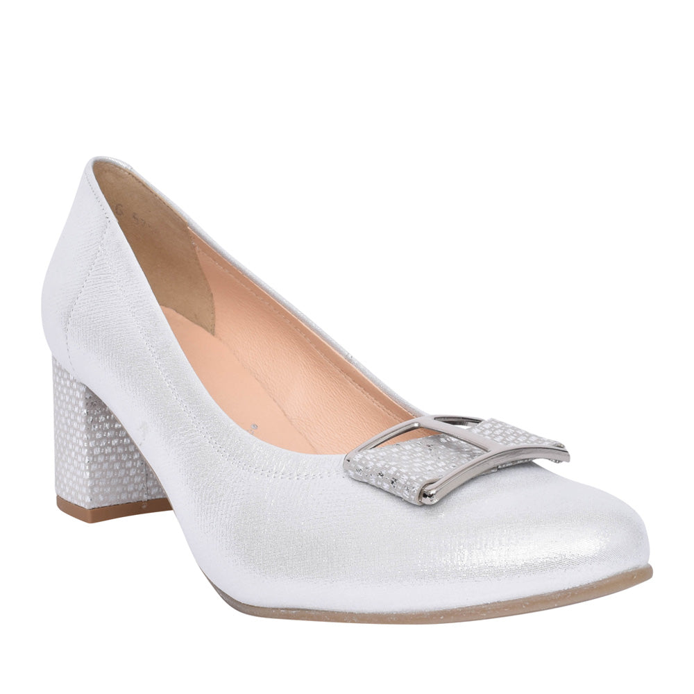 Ladies 5754 G-fit Medium Heel Court Shoe In Silver