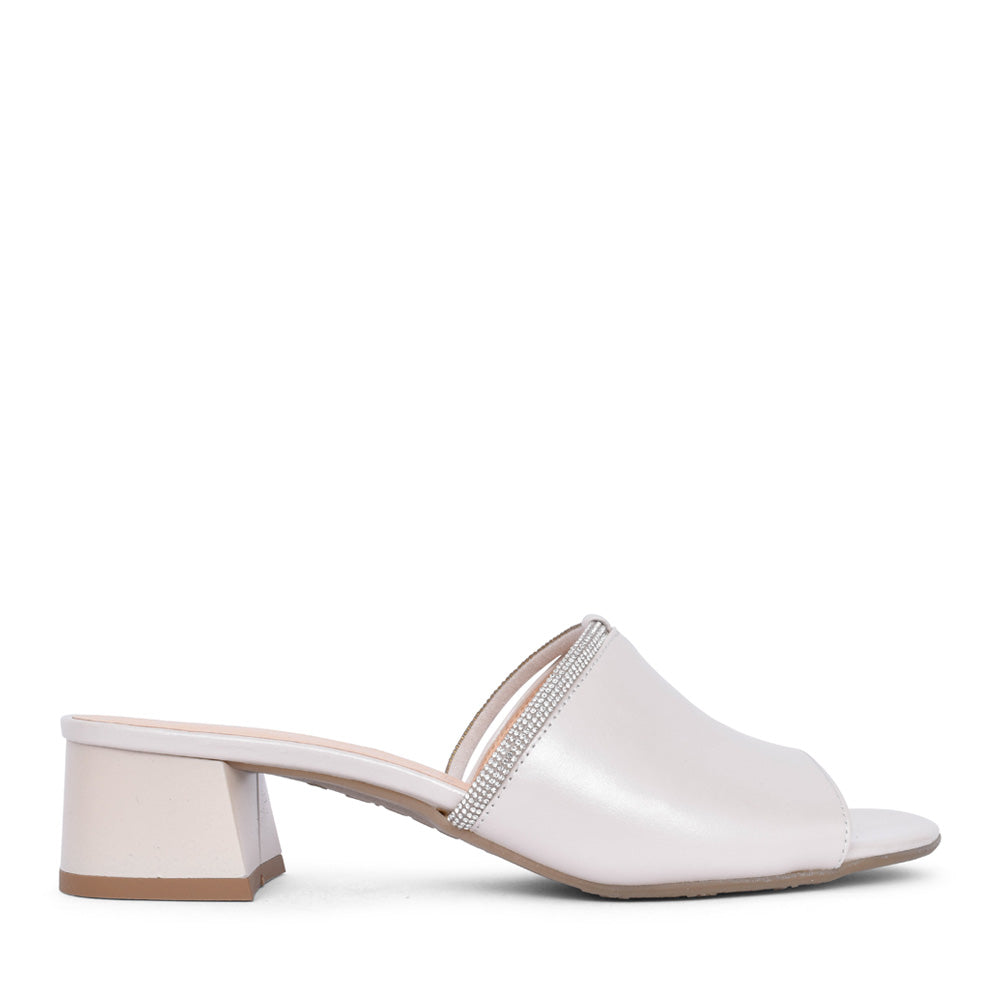 Ladies 4092 Block Heel Mule In Pearl