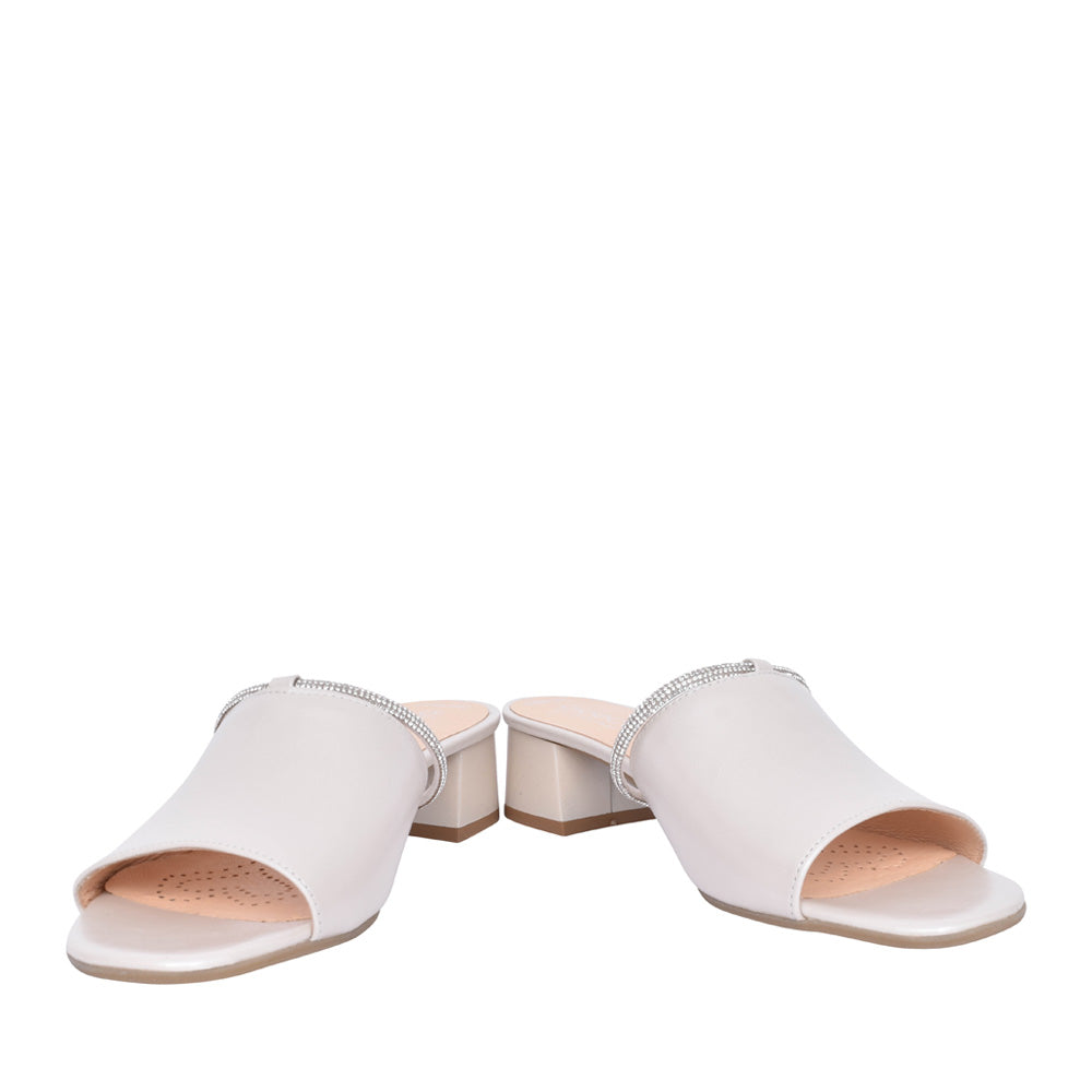 Ladies 4092 Block Heel Mule In Pearl