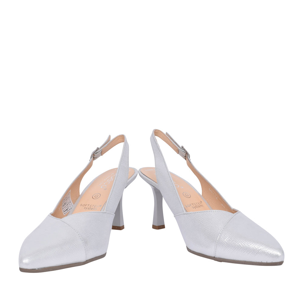 Ladies 4009 G-fit Medium Heel Sling Back Shoe In Silver