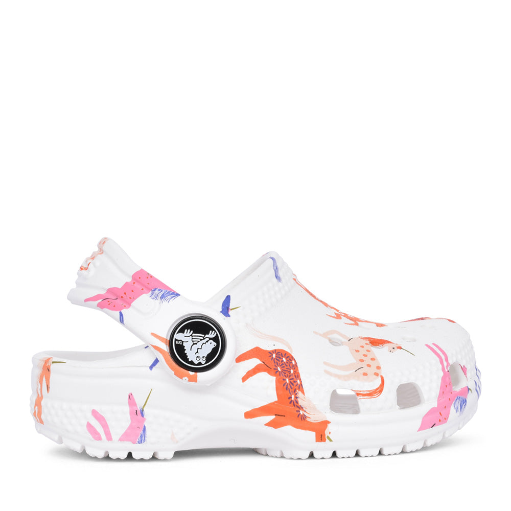 Girls 209697 Classic Unicorn Print Clog In White Multi