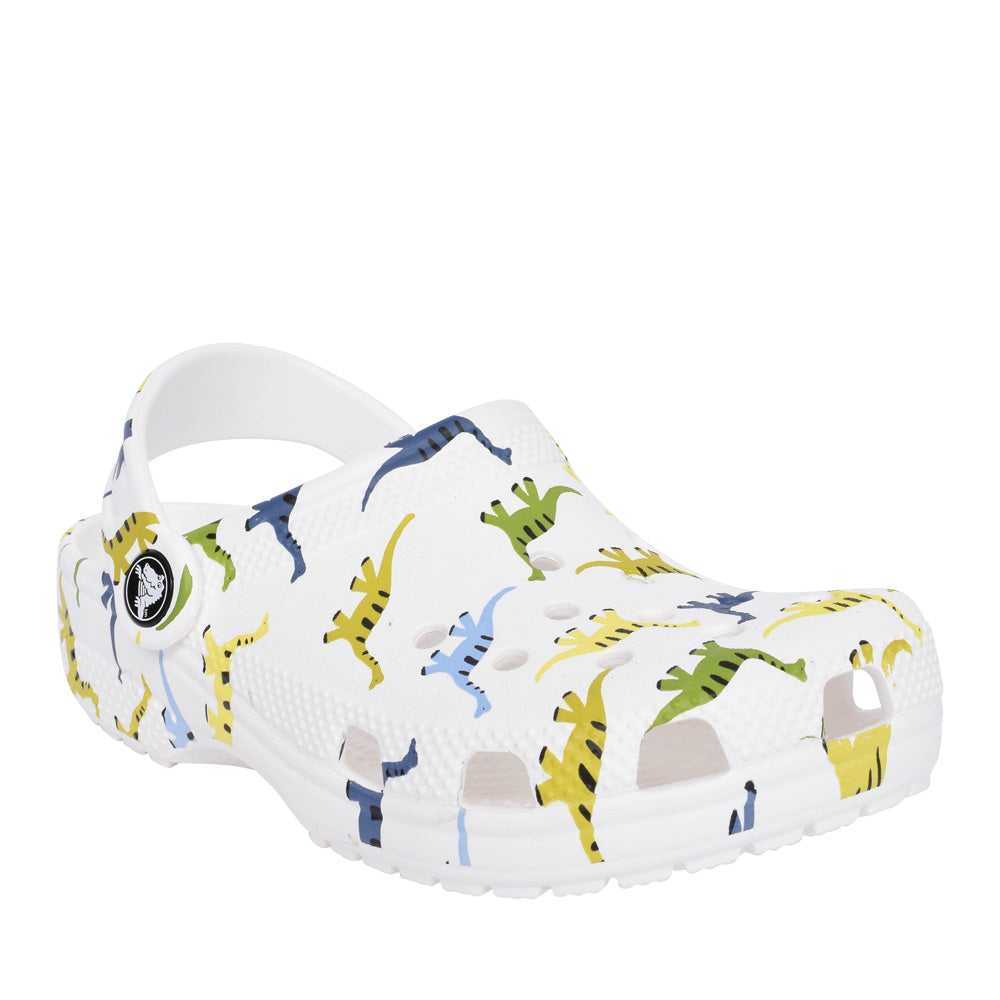 Boys 209695 Classic Dinosaur Print Clog In White Multi