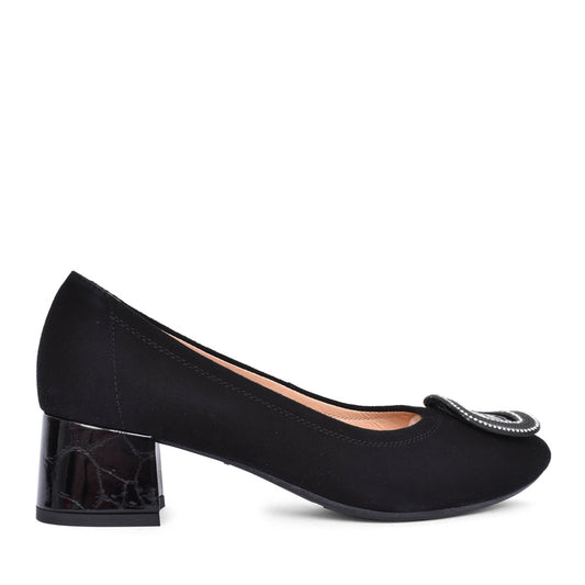 Ladies 6641 H-fit Low Heel Court Shoe In Black