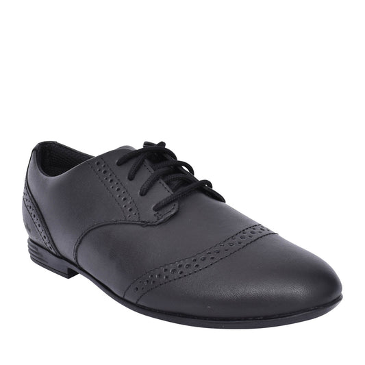 Girls Finja Brogue Black Leather Laced Shoe In Kids F Fit