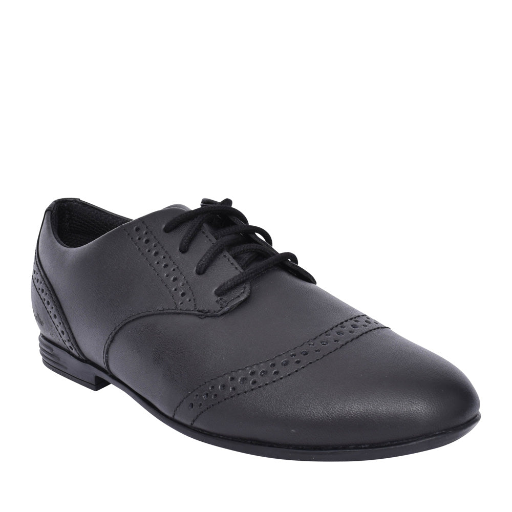 Girls Finja Brogue Black Leather Laced Shoe In Kids G Fit