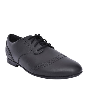 Girls Finja Brogue Black Leather Laced Shoe In Kids G Fit