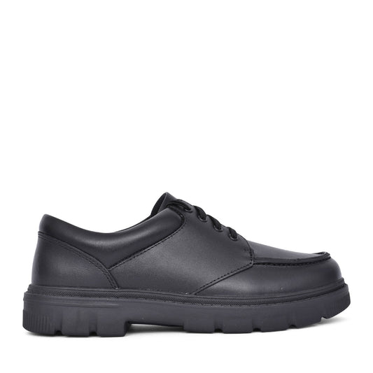 Boys Lorcam Edge Youth Black Leather Laced Shoe In Kids G Fit