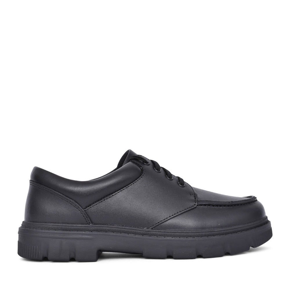Boys Lorcam Edge Youth Black Leather Laced Shoe In Kids H Fit