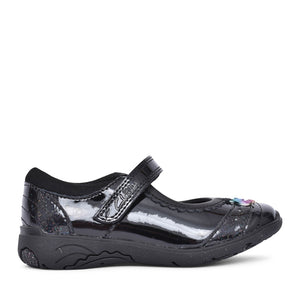 Girls Relda Spark Kids Black Patent Velcro Shoe In Kids E Fit